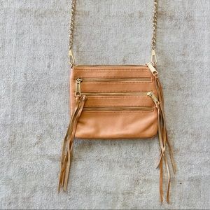 Tan & gold leather Rebecca Minkoff cross body bag